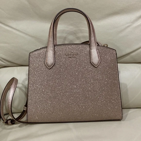 Kate Spade Rose Gold Tinsel Glitter Fabric Sparkle Satchel Purse Bag - Picture 4 of 15